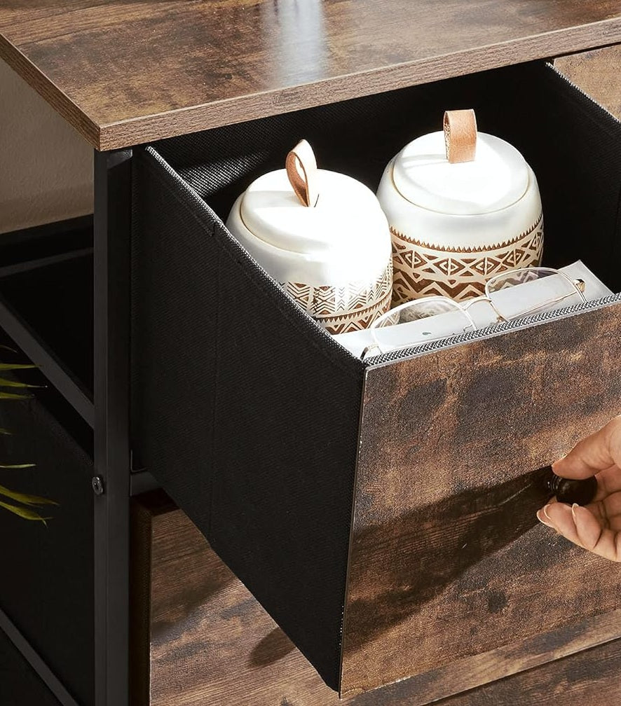 Chest of Drawers – 5-Drawer Fabric Storage Organizer Unit with Wood Handles