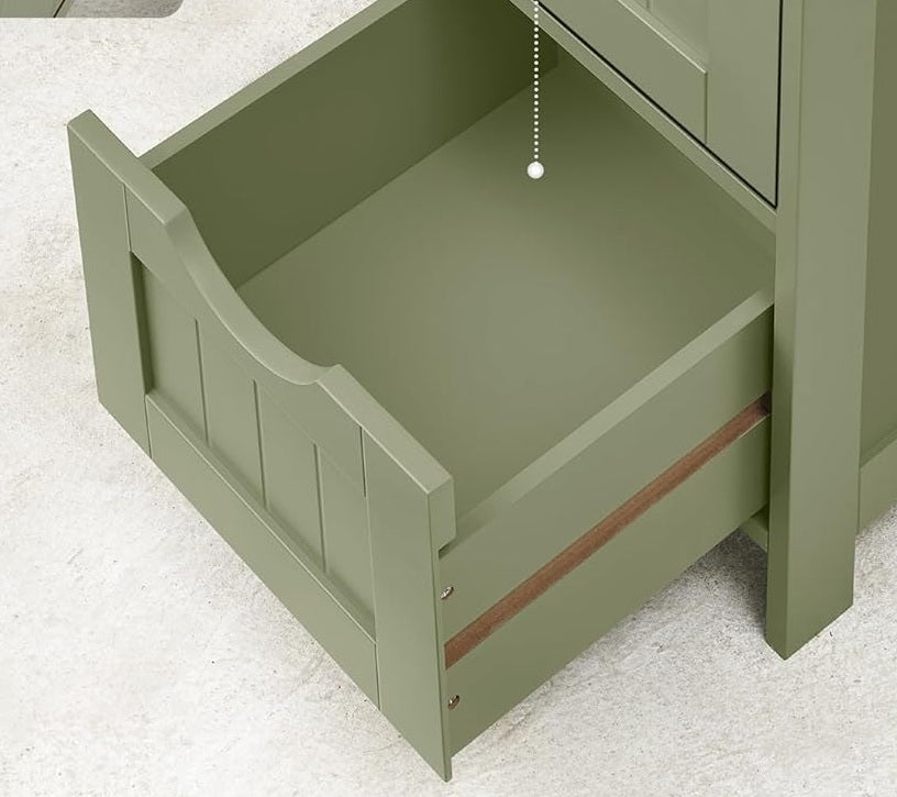 Green Bathroom Floor Storage Cabinet – Freestanding Unit with 4 Drawers