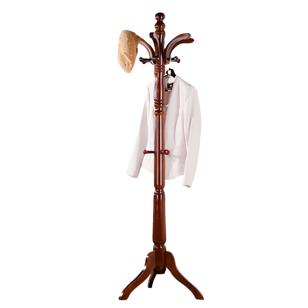 Tall Vintage Wooden Coat Stand – 6ft with 13 Hooks for Hats