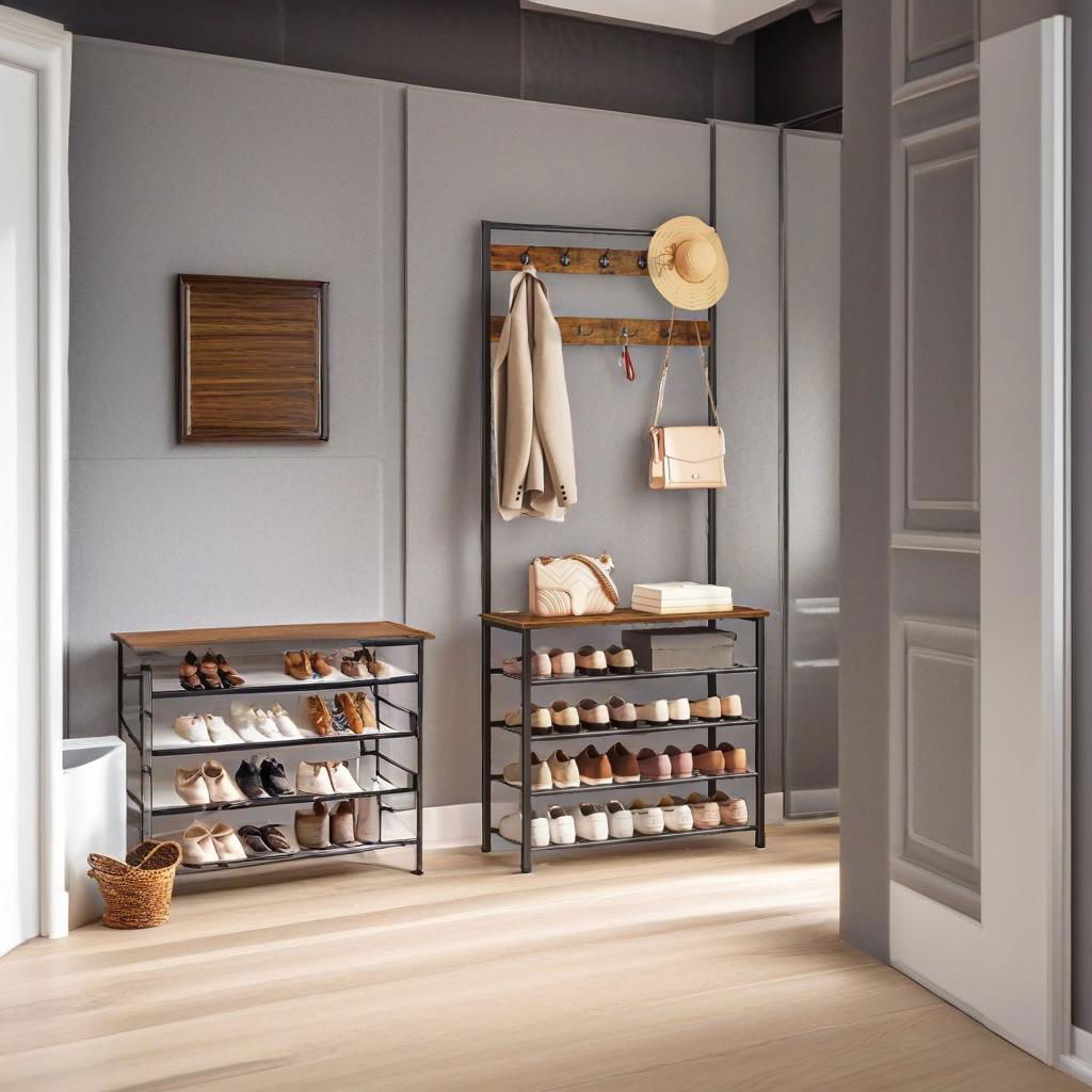 Industrial Coat Stand with Shoe Storage - Hall Tree with 9 Hooks