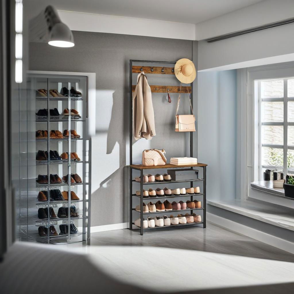 Industrial Coat Stand with Shoe Storage - Hall Tree with 9 Hooks