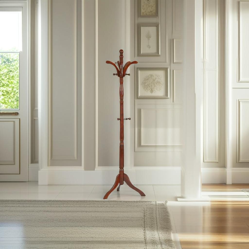 Tall Vintage Wooden Coat Stand – 6ft with 13 Hooks for Hats