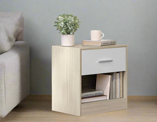 Set of 2 Bedside Tables with Drawers and Shelf –  Nightstands for Bedroom or Living Room