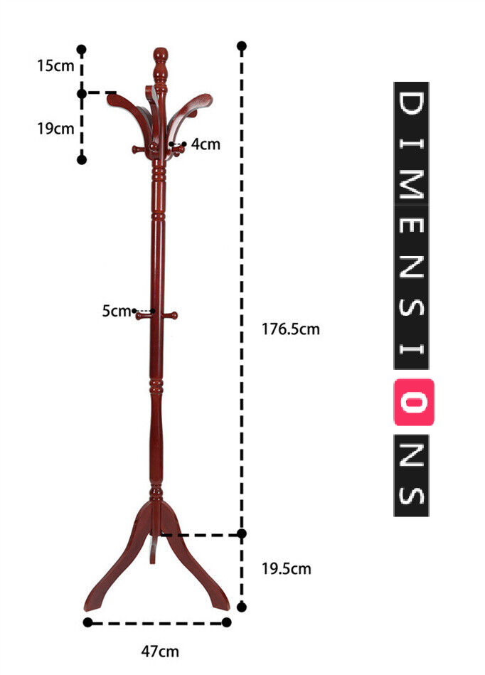 Tall Vintage Wooden Coat Stand – 6ft with 13 Hooks for Hats