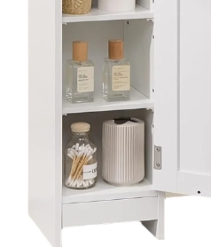 Slim White Bathroom Floor Storage Cabinet – Narrow Freestanding Unit with Door & Adjustable Shelve