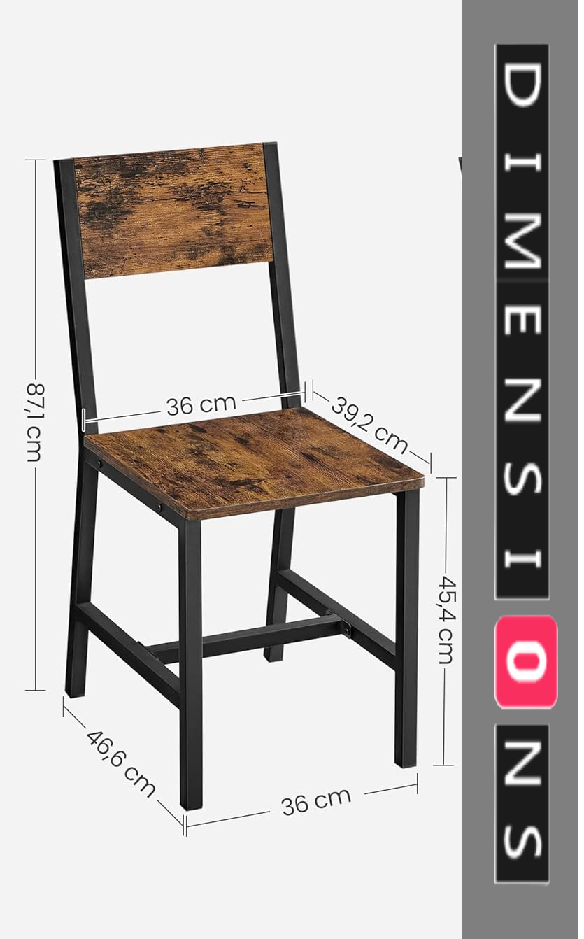 Set of 4 Industrial Dining Chairs with Steel Frame and Rustic Brown Particleboard Seats