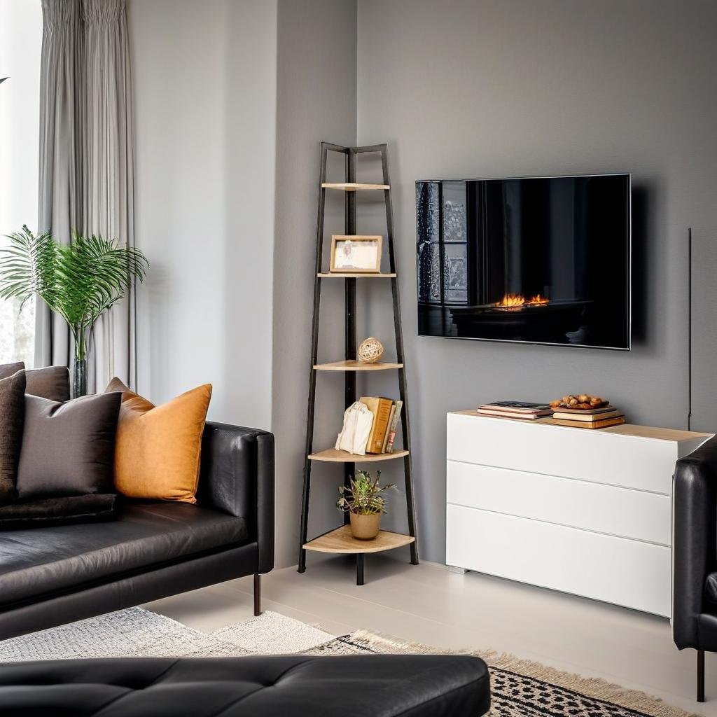 Industrial 5-Tier Corner Shelf Bookcase - Metal Frame