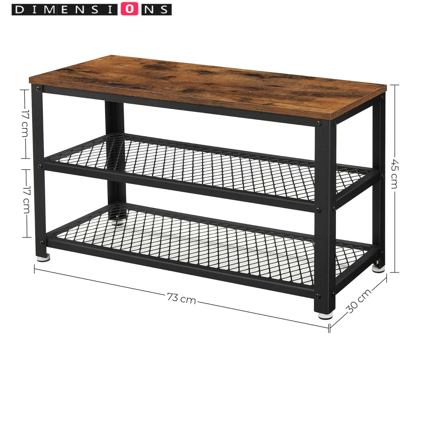 Industrial Style Shoe Bench with 2 Shelves and Steel Structure