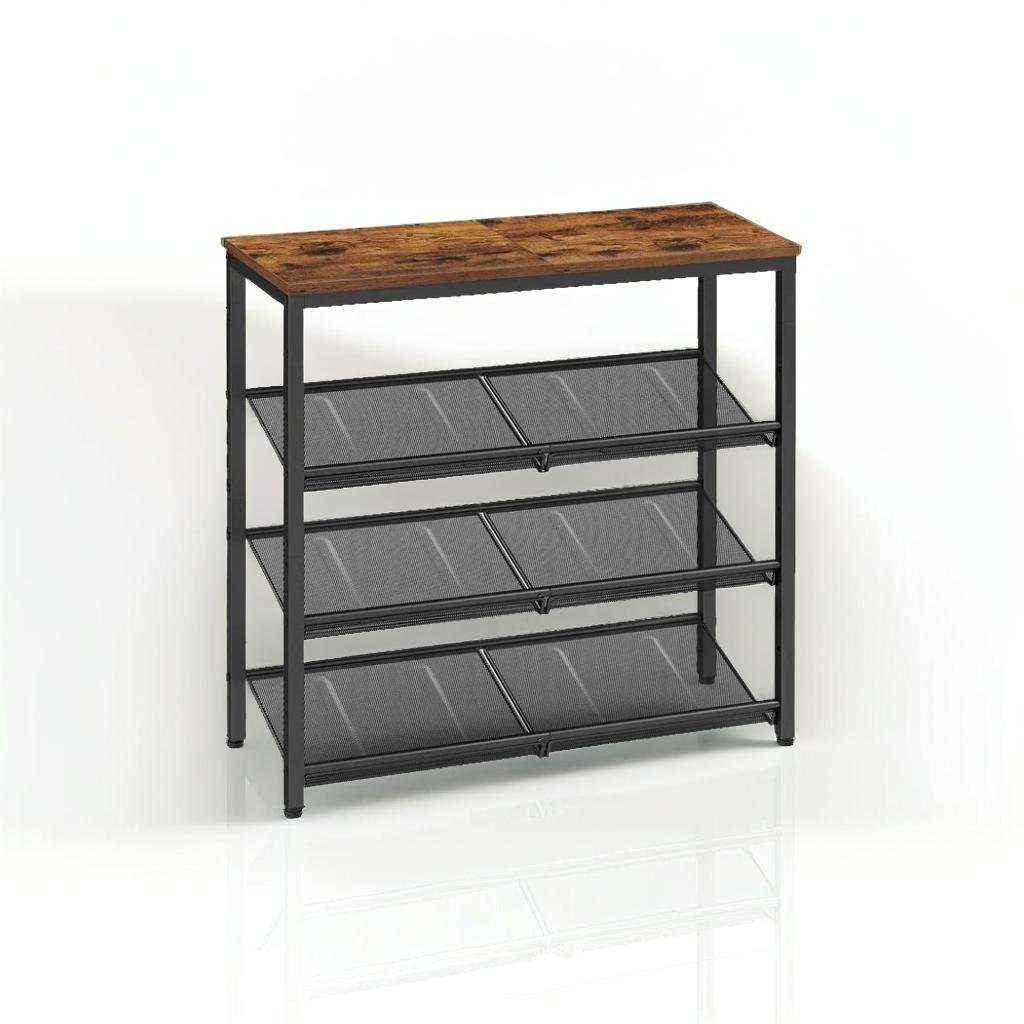 4-Tier Metal Shoe Rack with Adjustable Mesh Shelves