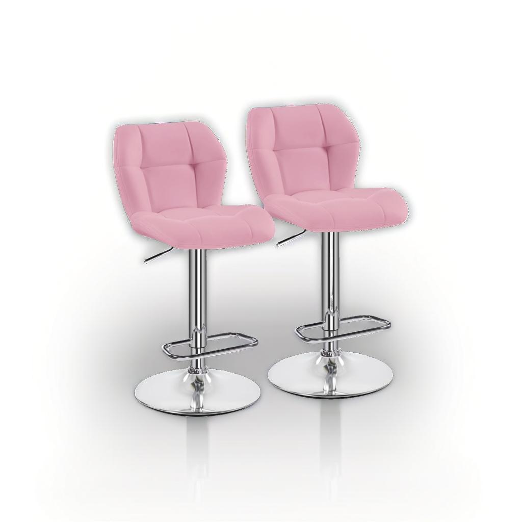 Set of 2 Pink PU Leather Bar Stools – Adjustable Swivel Counter Chairs with Backrest