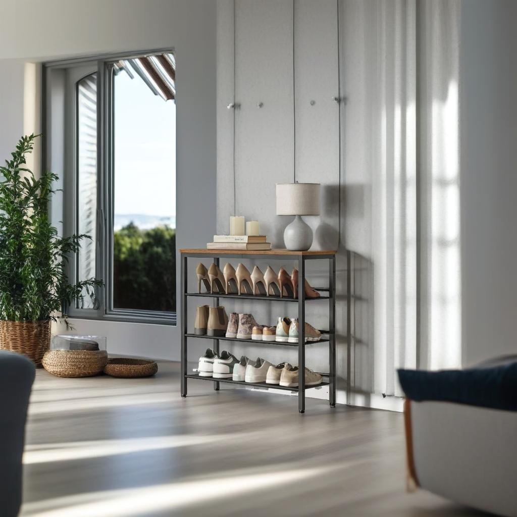 4-Tier Metal Shoe Rack with Adjustable Mesh Shelves