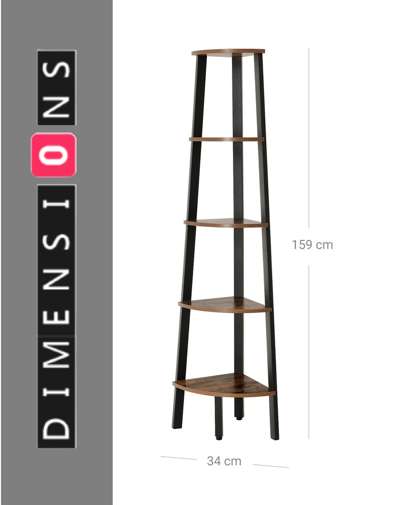 Rustic 5-Tier Corner Ladder Shelf – Industrial Bookcase & Plant Stand