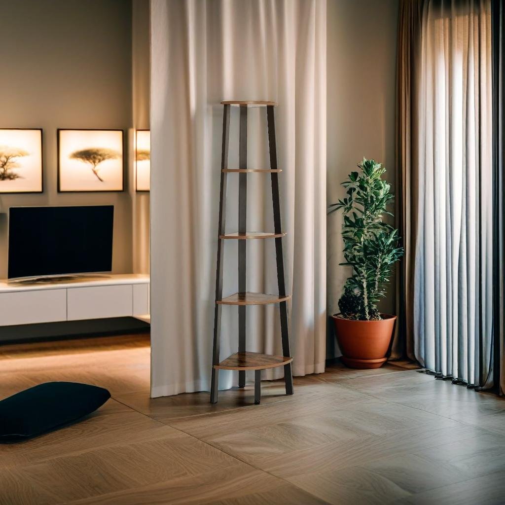 Rustic 5-Tier Corner Ladder Shelf – Industrial Bookcase & Plant Stand