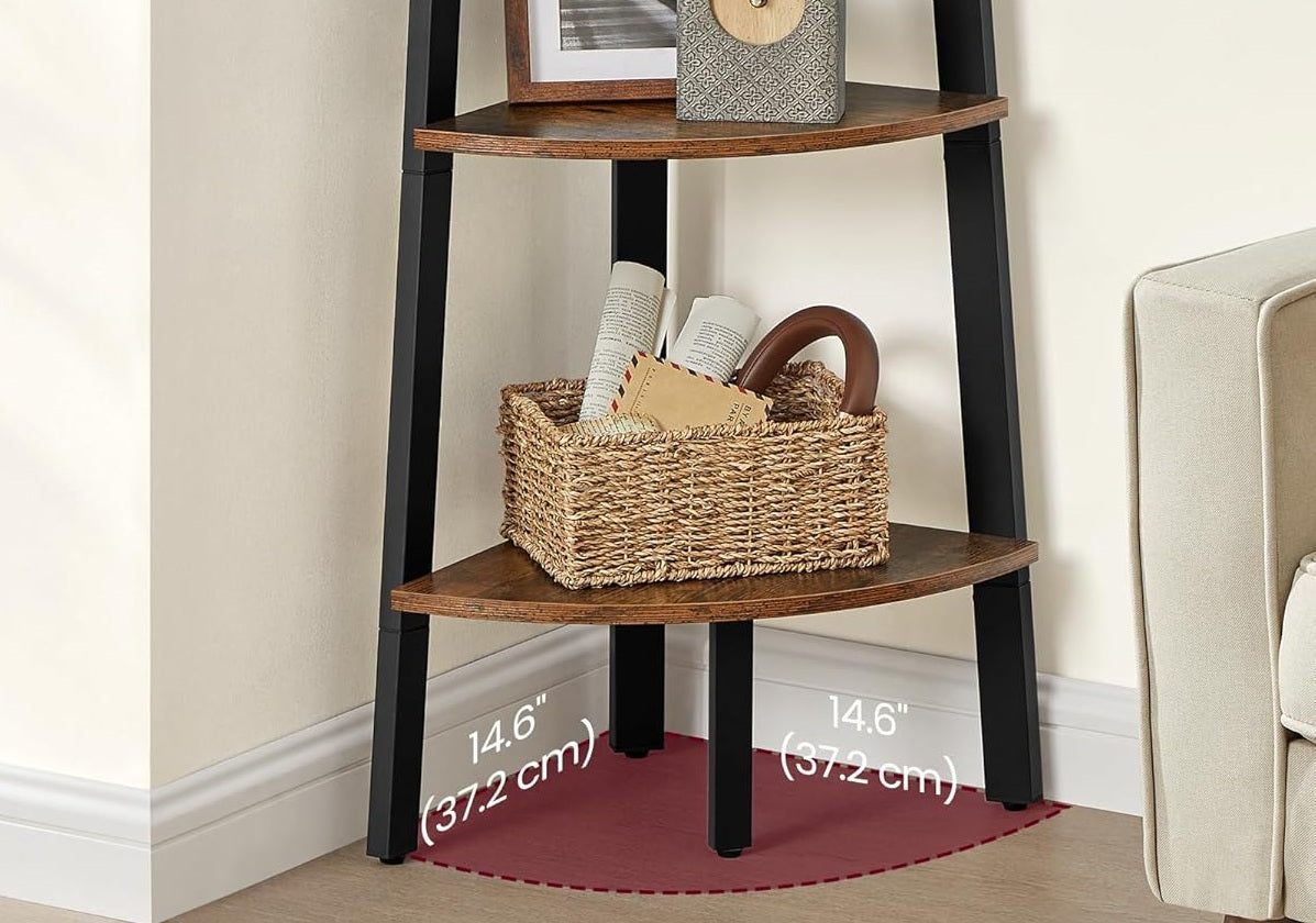 Rustic 5-Tier Corner Ladder Shelf – Industrial Bookcase & Plant Stand
