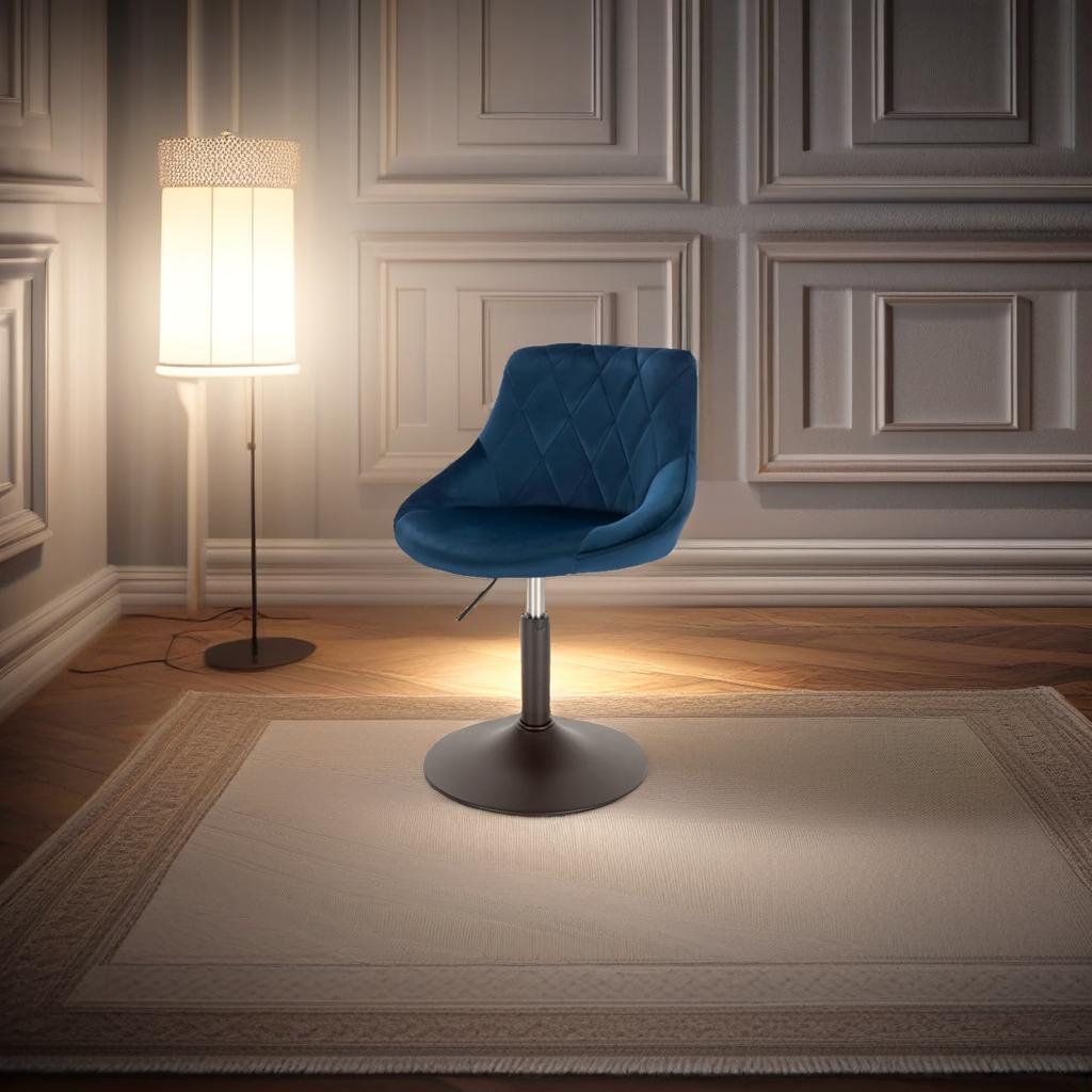 Set of 2 Blue Velvet Swivel Bar Stools – Adjustable Dining Chairs with Backrest for Kitchen