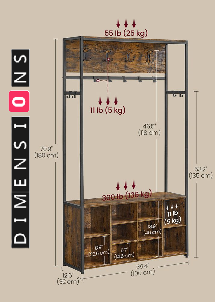 Entryway Hall Tree with Bench and Storage