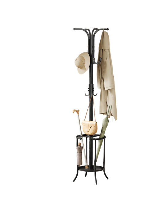 Elegant Freestanding Coat Stand with Umbrella Storage – Black