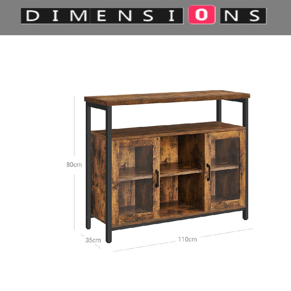 Rustic Sideboard Buffet Table with Glass Doors – Storage Cabinet with Adjustable Shelves