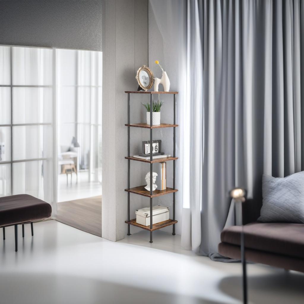 Rustic 5-Tier Tall Narrow Bookcase with Open Shelving Unit