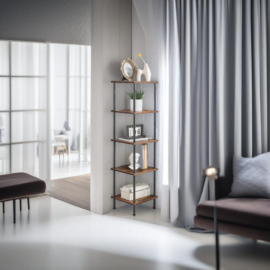Rustic 5-Tier Tall Narrow Bookcase with Open Shelving Unit