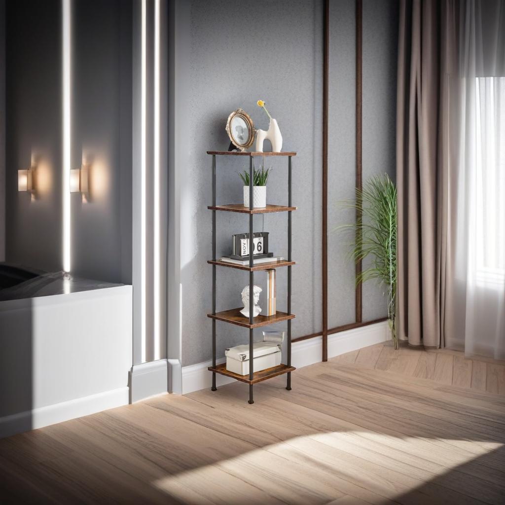 Rustic 5-Tier Tall Narrow Bookcase with Open Shelving Unit