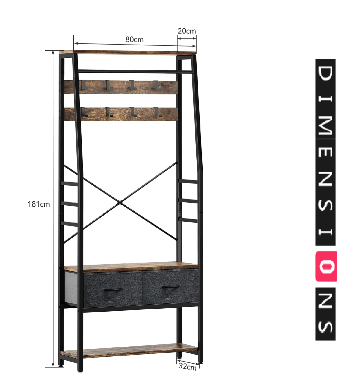 Industrial Coat Rack Stand with Shoe Storage and Bench