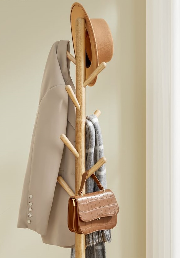 Coat Rack Stand Hall Tree with 8 Hooks and Storage Shelf