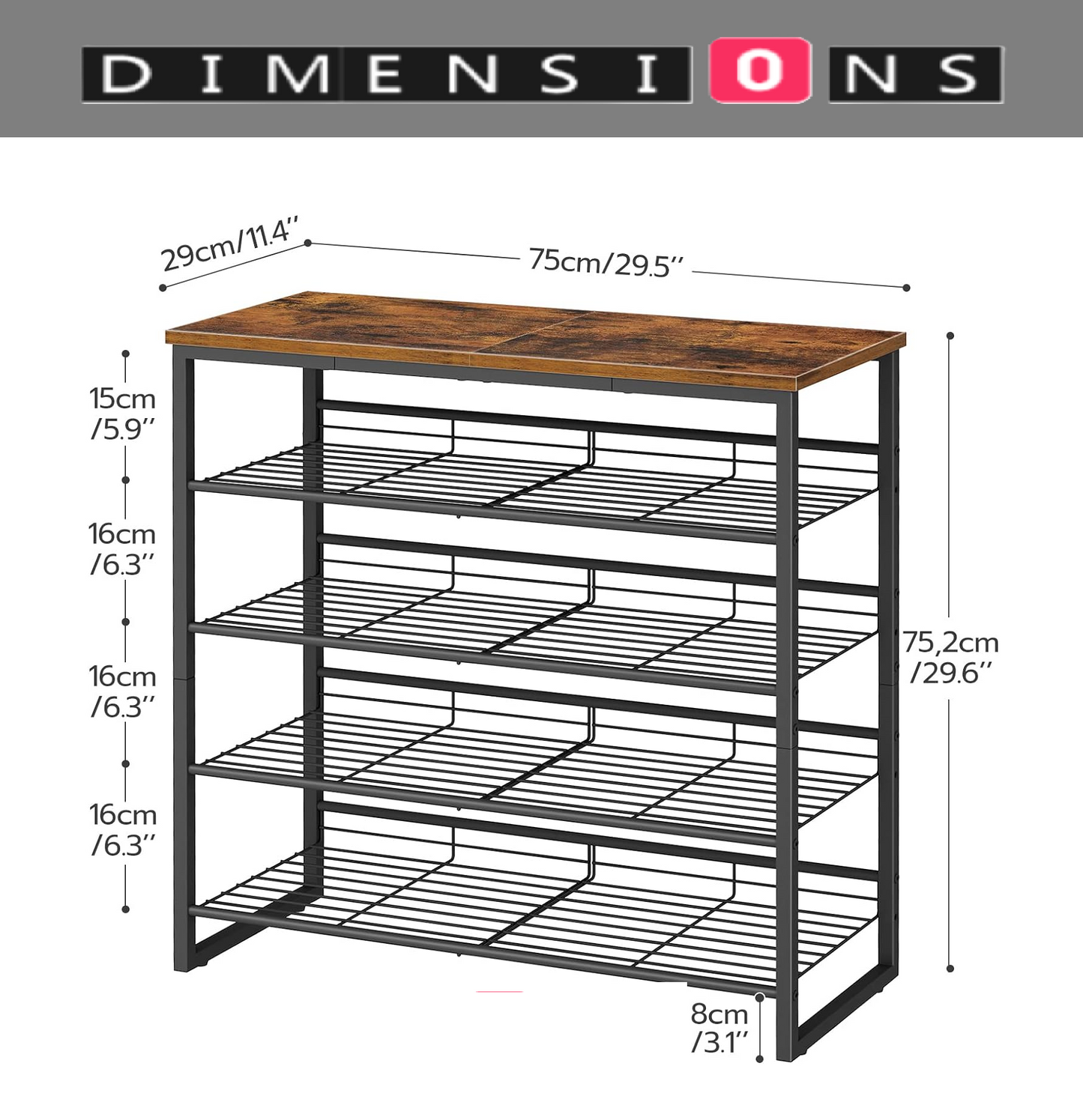 5-Tier Adjustable Shoe Rack - Shoe Organizer for Entryway