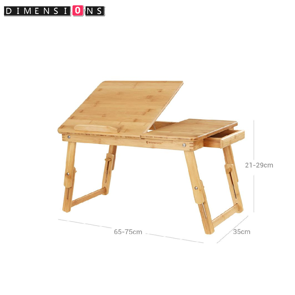 Bamboo Folding Laptop Bed Tray Table with Adjustable Top, Drawer & Legs, 54.5x34.5x29cm
