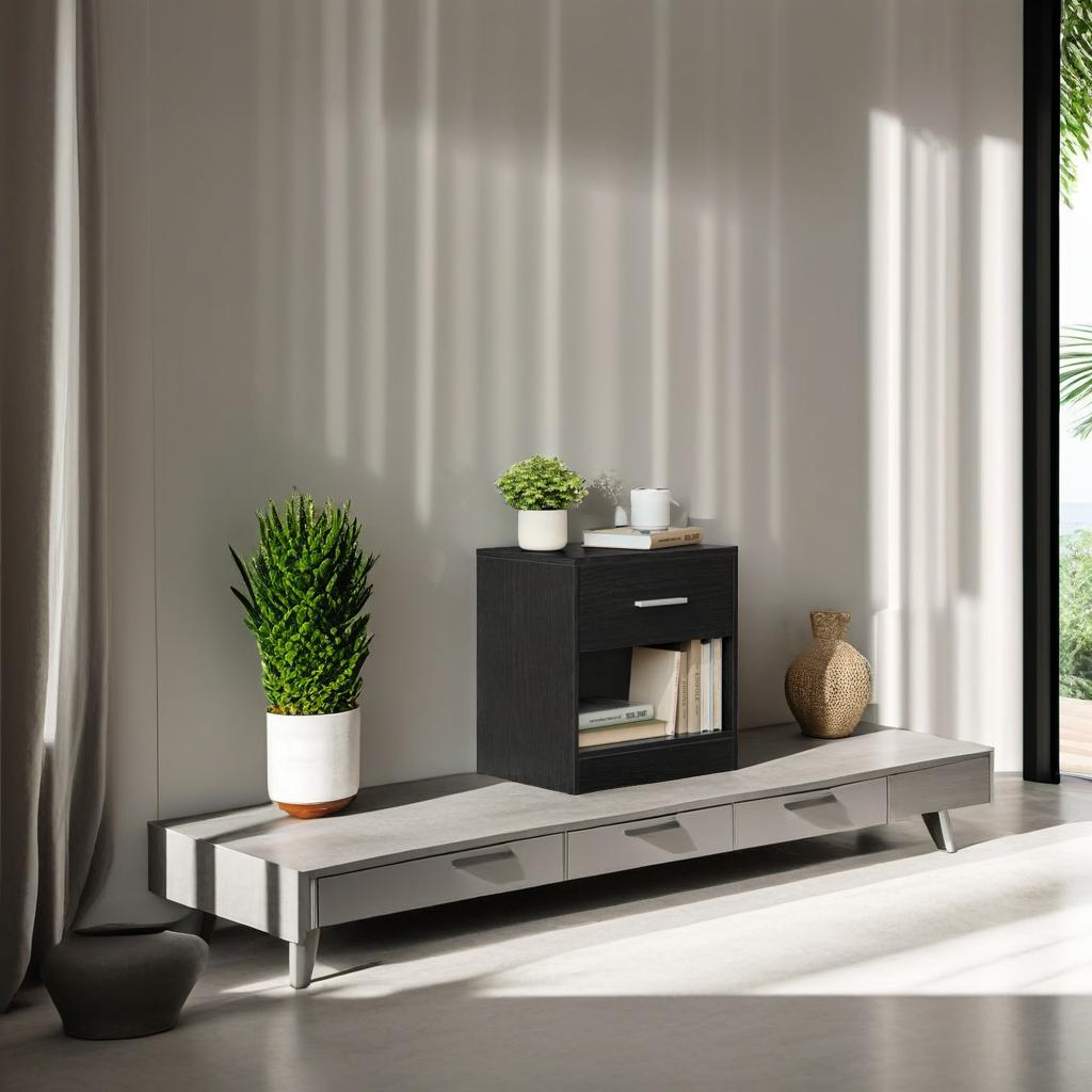 Set of 2 Bedside Tables with Drawer and Handle - Black