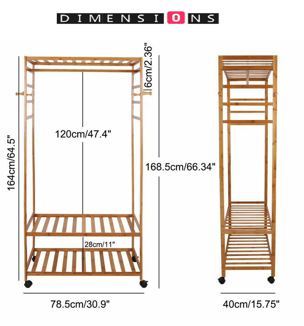 Heavy Duty Wooden Clothes Stand – Garment for Open Wardrobe with Wheels