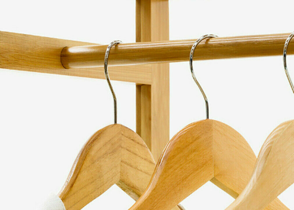 Heavy Duty Wooden Clothes Stand – Garment for Open Wardrobe with Wheels