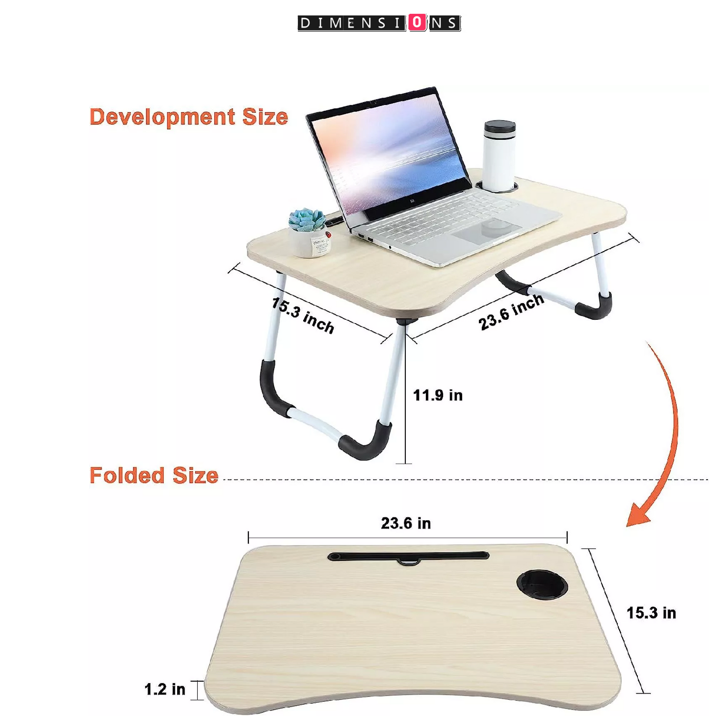 Folding Laptop Bed Table with Cup Holder, Lap Desk Tray for Sofa, Breakfast, Portable, Walnut