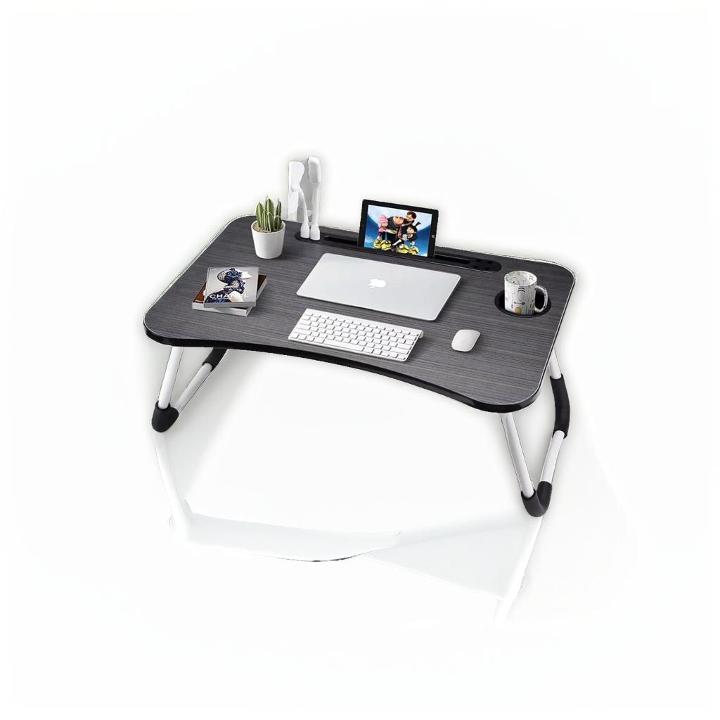 Folding Laptop Bed Table with Cup Holder, Lap Desk Tray for Sofa, Breakfast, Portable, Black