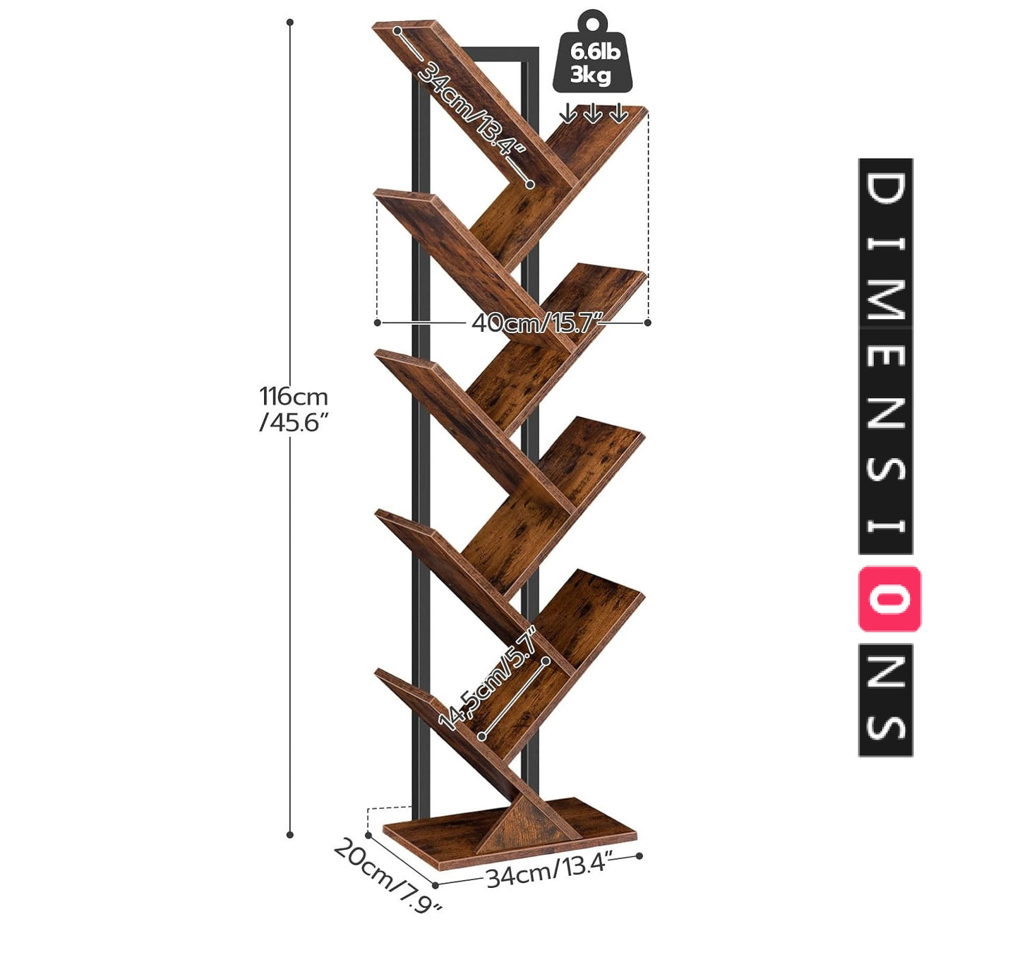 9-Tier Tree Bookshelf - Tall Floor Standing Bookcase
