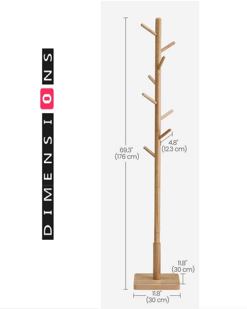 Free Standing Solid Coat Rack – 8 Hooks for Hallway