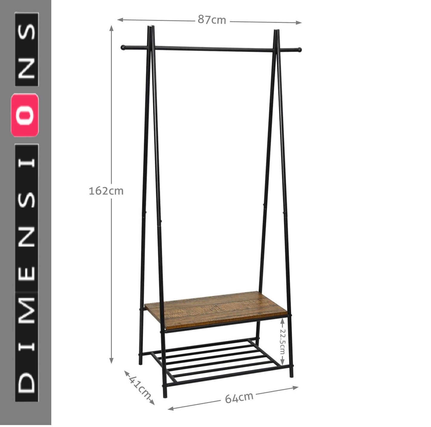 Industrial Coat Rack with Shoe Storage – Freestanding Clothes Stand with Hat Hooks