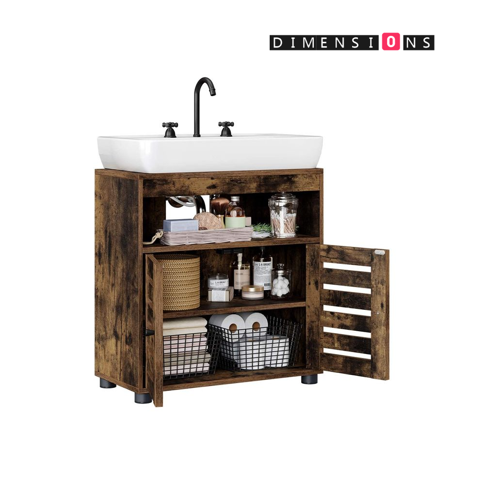 Under Sink Bathroom Cabinet, Rustic Storage Unit with Adjustable Shelf and Louvred Doors