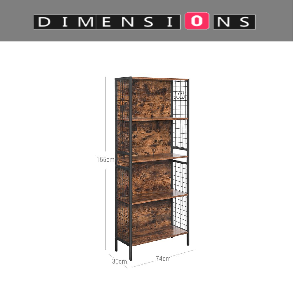 4-Tier Bookcase with Metal Frame