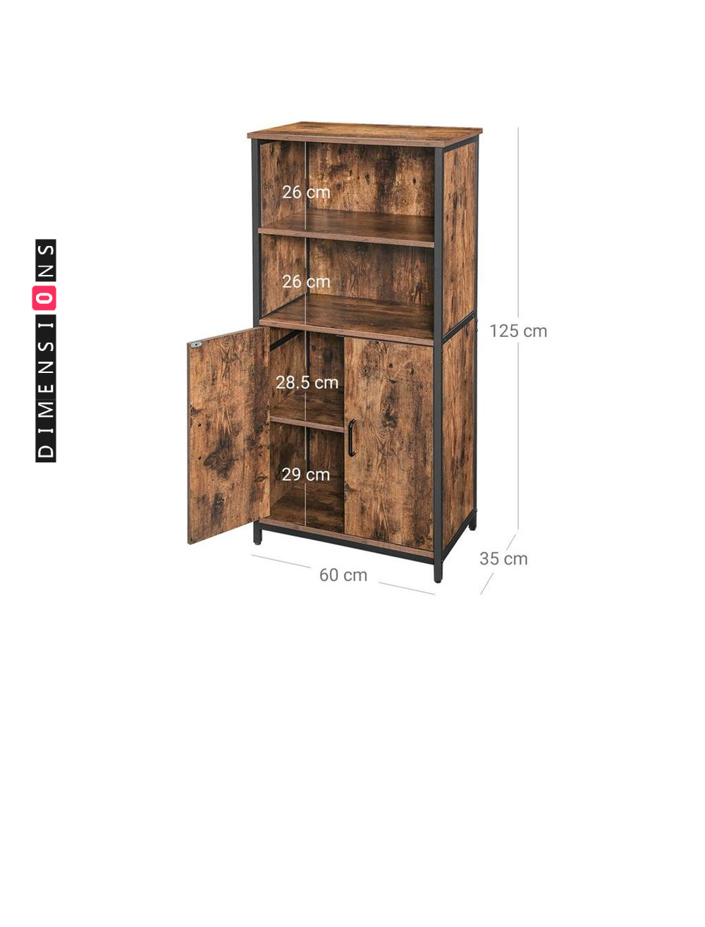 Freestanding Storage Cabinet with Adjustable Shelf – Rustic Brown & Black Bookcase
