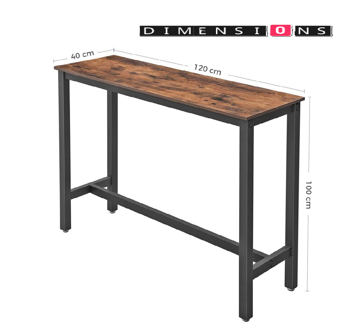 Bar Table Desk, Industrial Style, 120x40x100 cm, Vintage Brown and Black, Sturdy Metal Frame