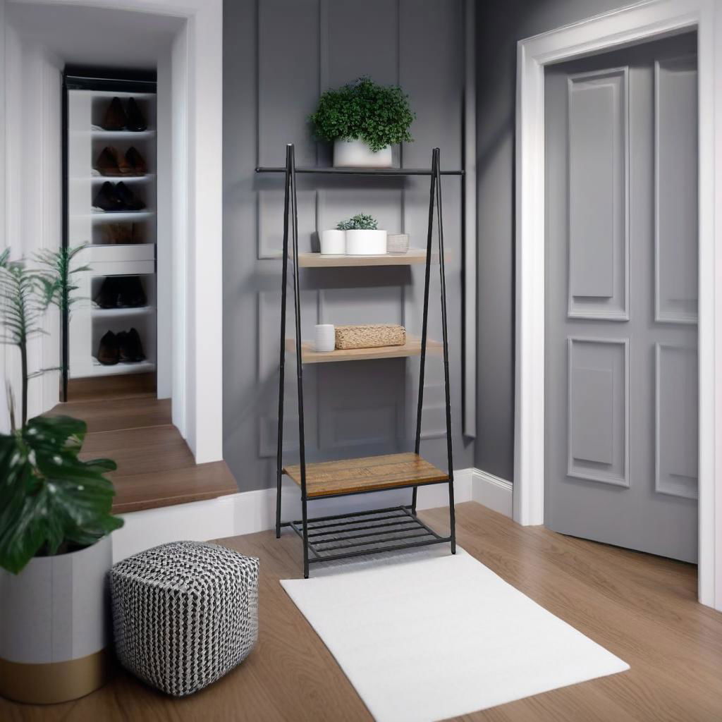 Industrial Coat Rack with Shoe Storage – Freestanding Clothes Stand with Hat Hooks