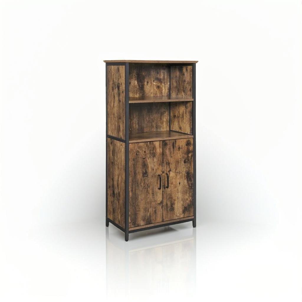 Freestanding Storage Cabinet with Adjustable Shelf – Rustic Brown & Black Bookcase