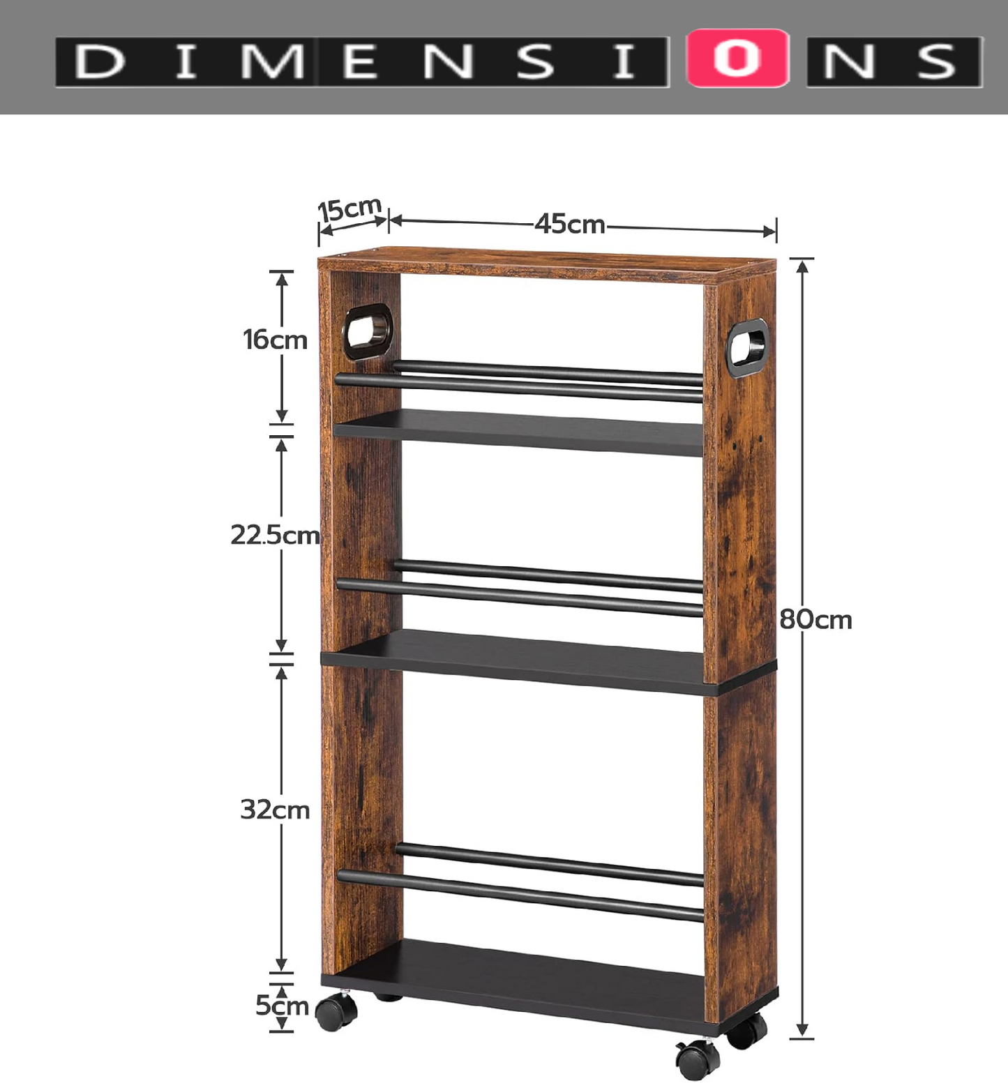 Slim 4-Tier Rolling Kitchen Trolley with Lockable Wheels – Narrow Utility Cart for Small Spaces