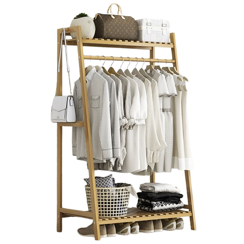 Heavy Duty Bamboo Clothes Rail and Wardrobe