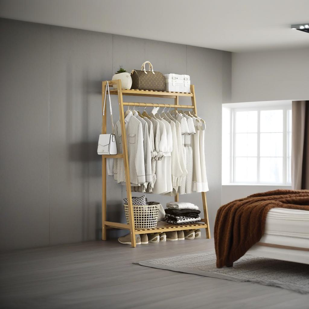 Heavy Duty Bamboo Clothes Rail and Wardrobe