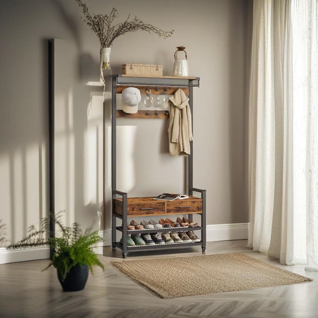 Entryway Hall Tree with Shoe Bench and Storage