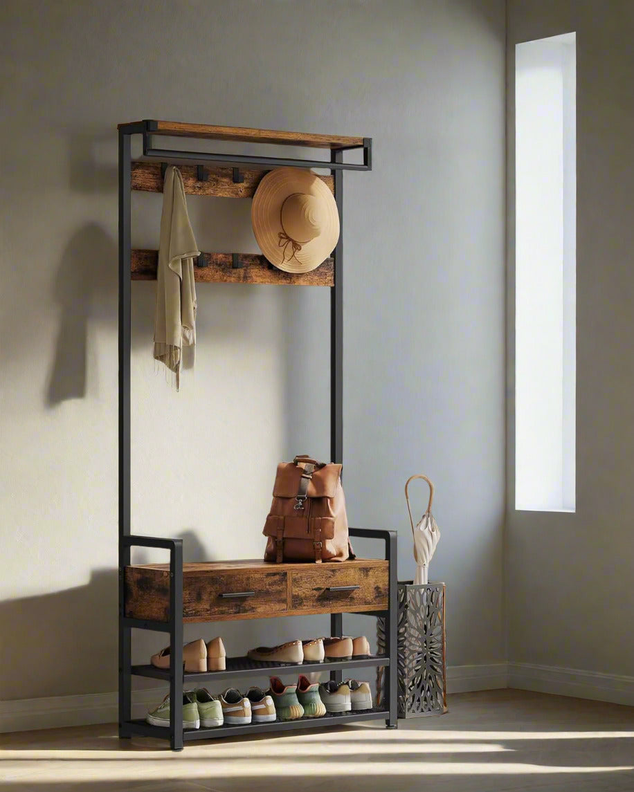 Entryway Hall Tree with Shoe Bench and Storage