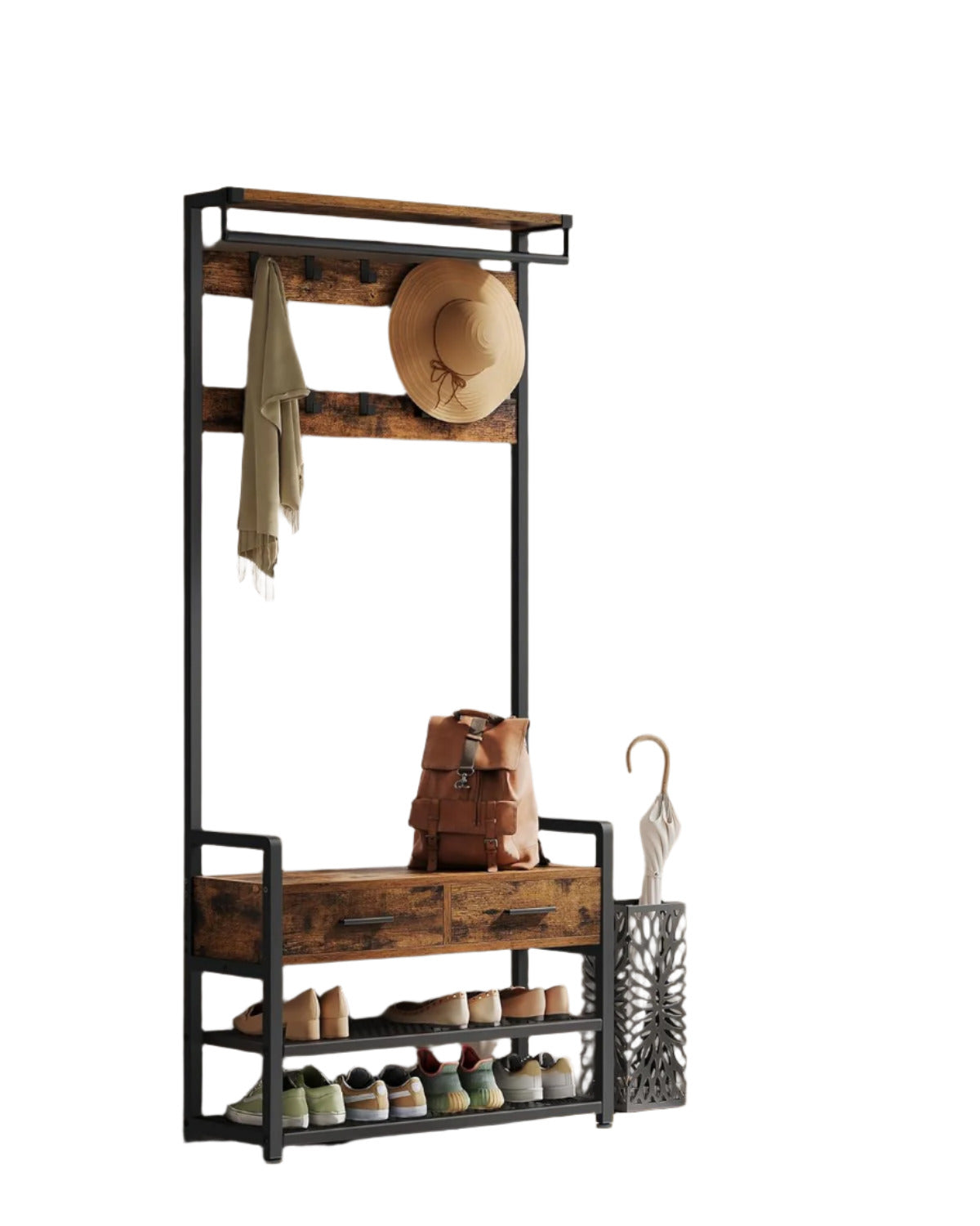 Entryway Hall Tree with Shoe Bench and Storage
