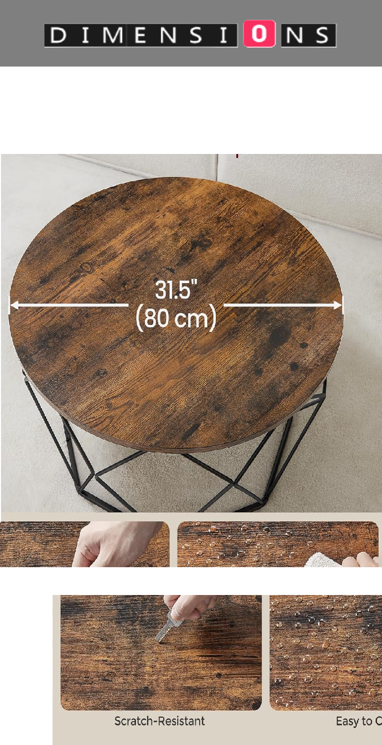 Industrial Round Coffee Table with Steel Frame